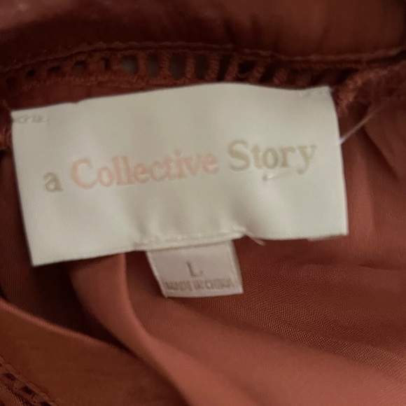 A COLLECTIVE STORY Ada Long Sleeve Lace Smocked Waist Tiered Midi Dress Large - Picture 7 of 8